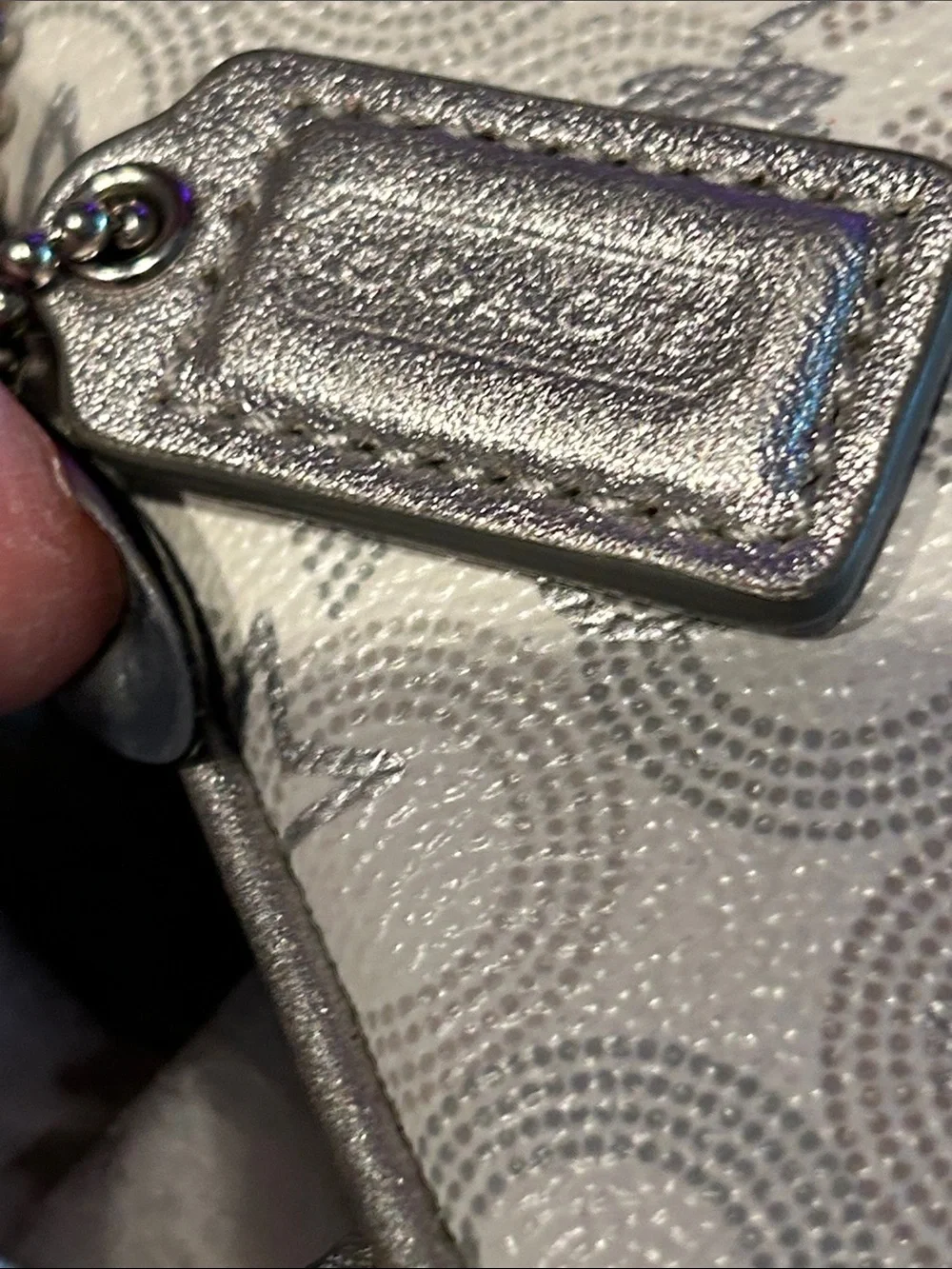 Coach Silver-Accented White Signature Wristlet